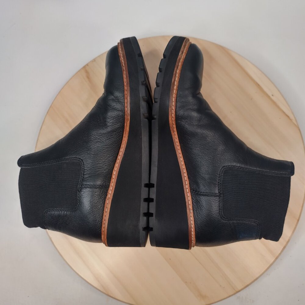 Eileen Fisher Chelsea Wedge Black Leather Ankle Bootie Women US 7 - Picture 10 of 12